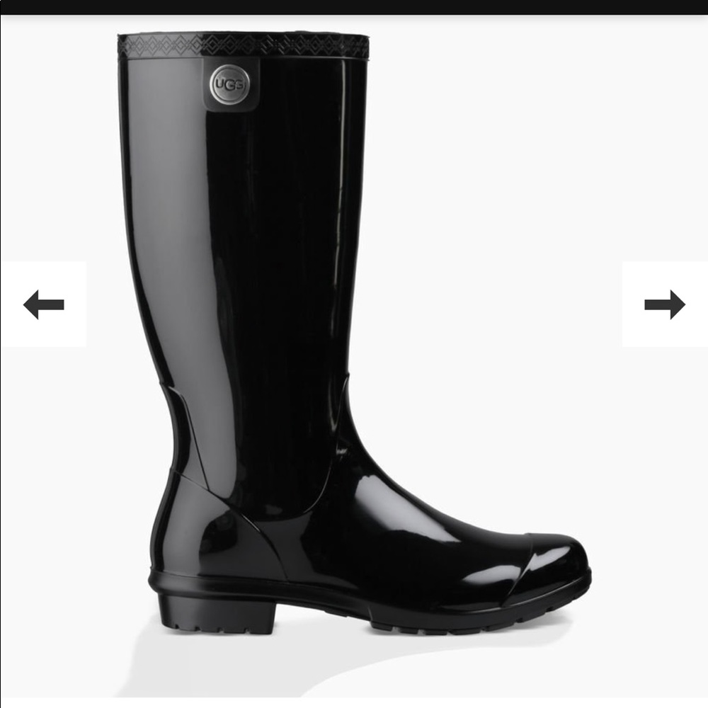 Authentic UGG Black Leather Tall Rain Boots Size 7